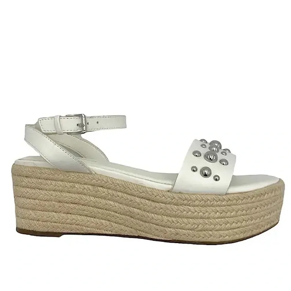 Marc Fisher Studded Espadrille Wedges Joyce White womens size 7 Boho platform.